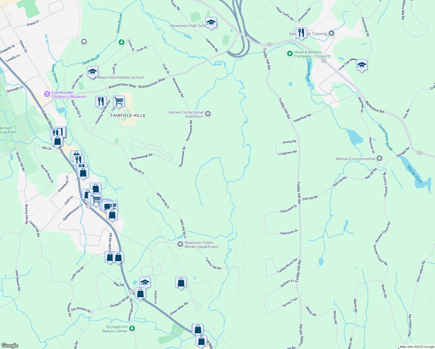 map of restaurants, bars, coffee shops, grocery stores, and more near 16 Carol Ann Drive in Newtown