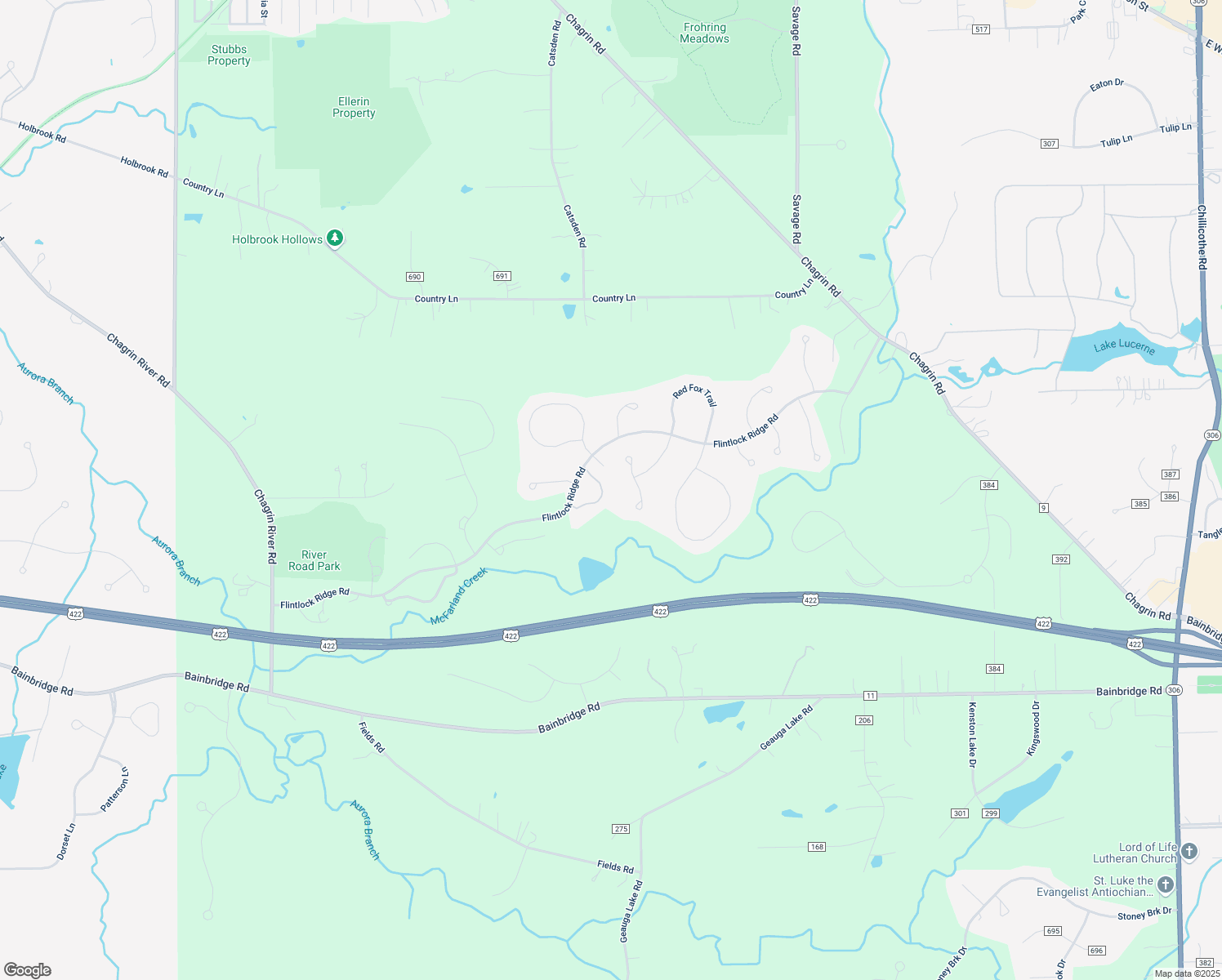 map of restaurants, bars, coffee shops, grocery stores, and more near 17415 Beech Grove Trail in Chagrin Falls