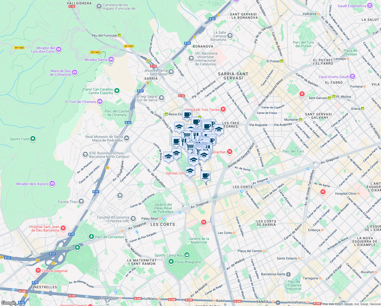 map of restaurants, bars, coffee shops, grocery stores, and more near 7 Carrer d'Osi in Barcelona