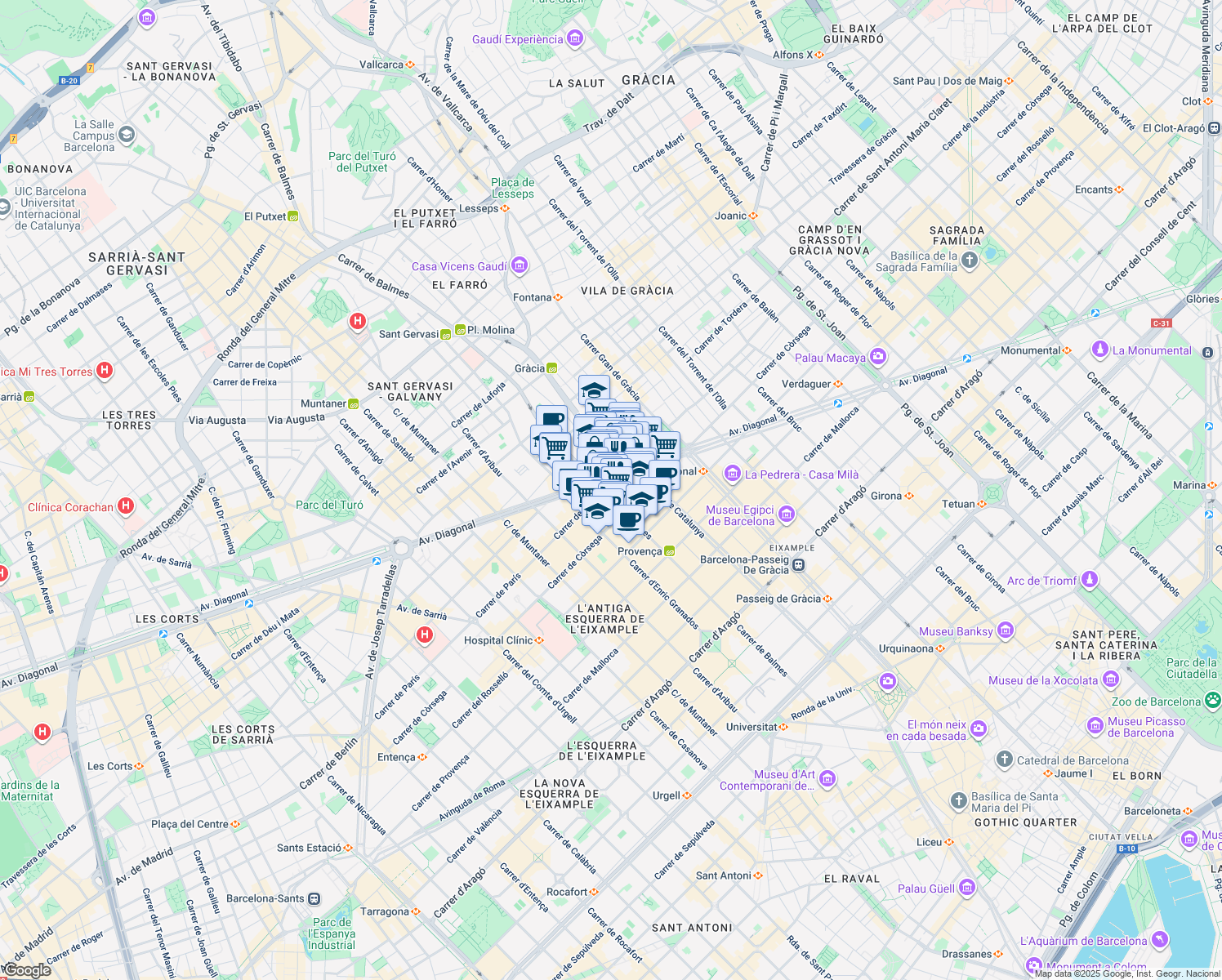 map of restaurants, bars, coffee shops, grocery stores, and more near in Barcelona