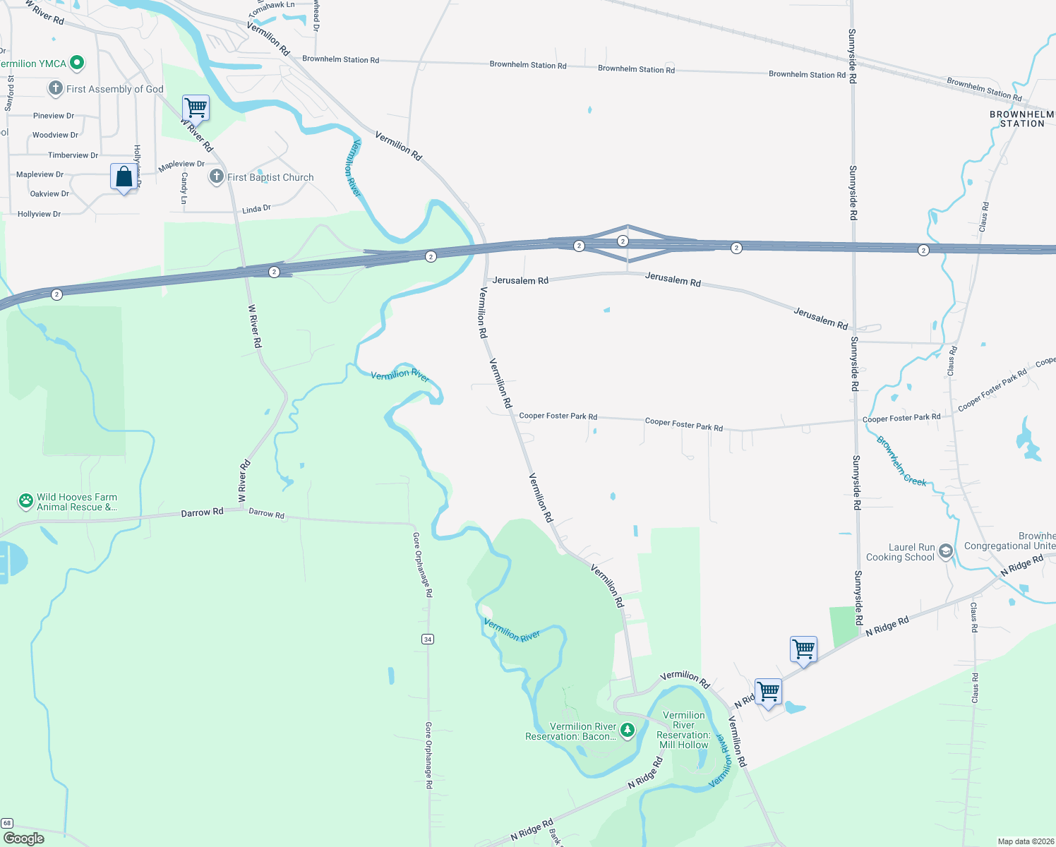 map of restaurants, bars, coffee shops, grocery stores, and more near 3845 Cooper Foster Park Road in Vermilion