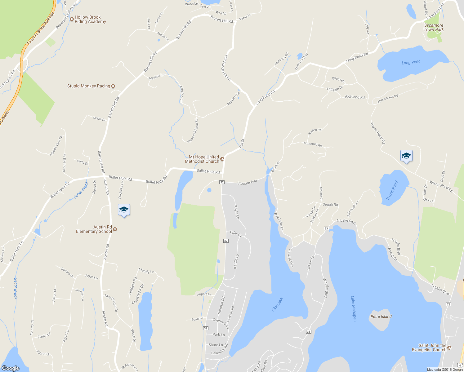map of restaurants, bars, coffee shops, grocery stores, and more near 13 Stocum Avenue in Mahopac