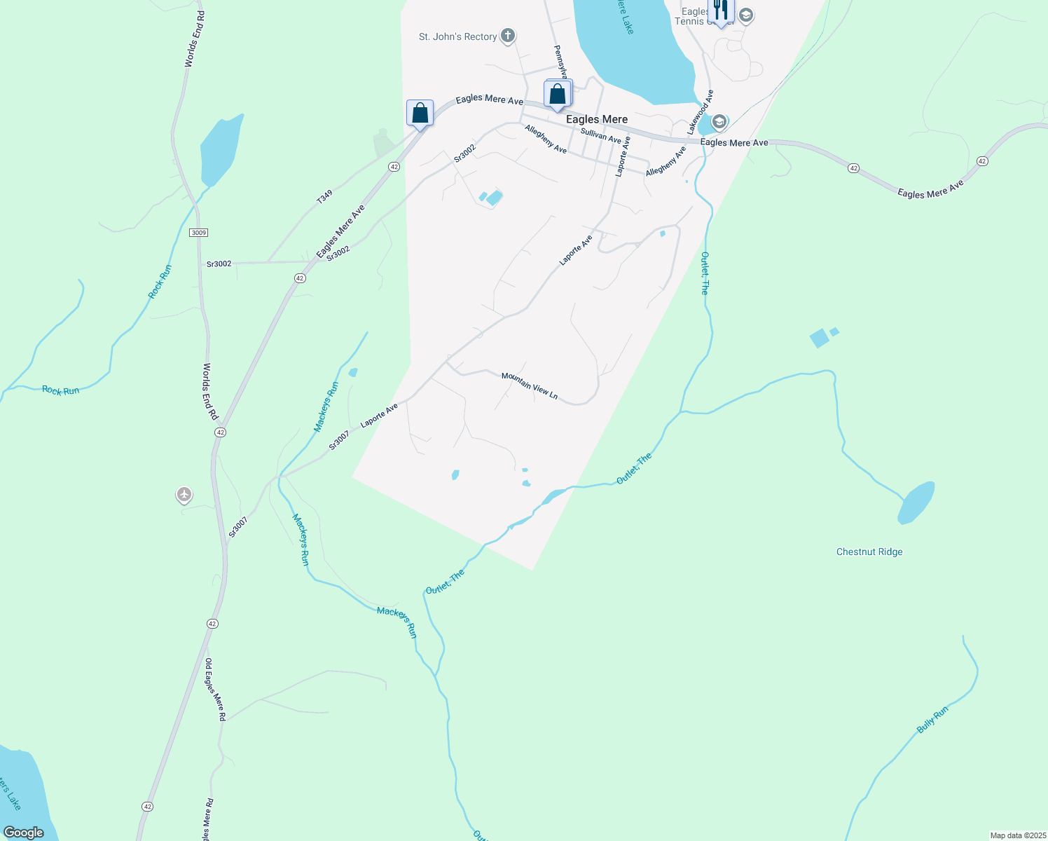 map of restaurants, bars, coffee shops, grocery stores, and more near in Eagles Mere