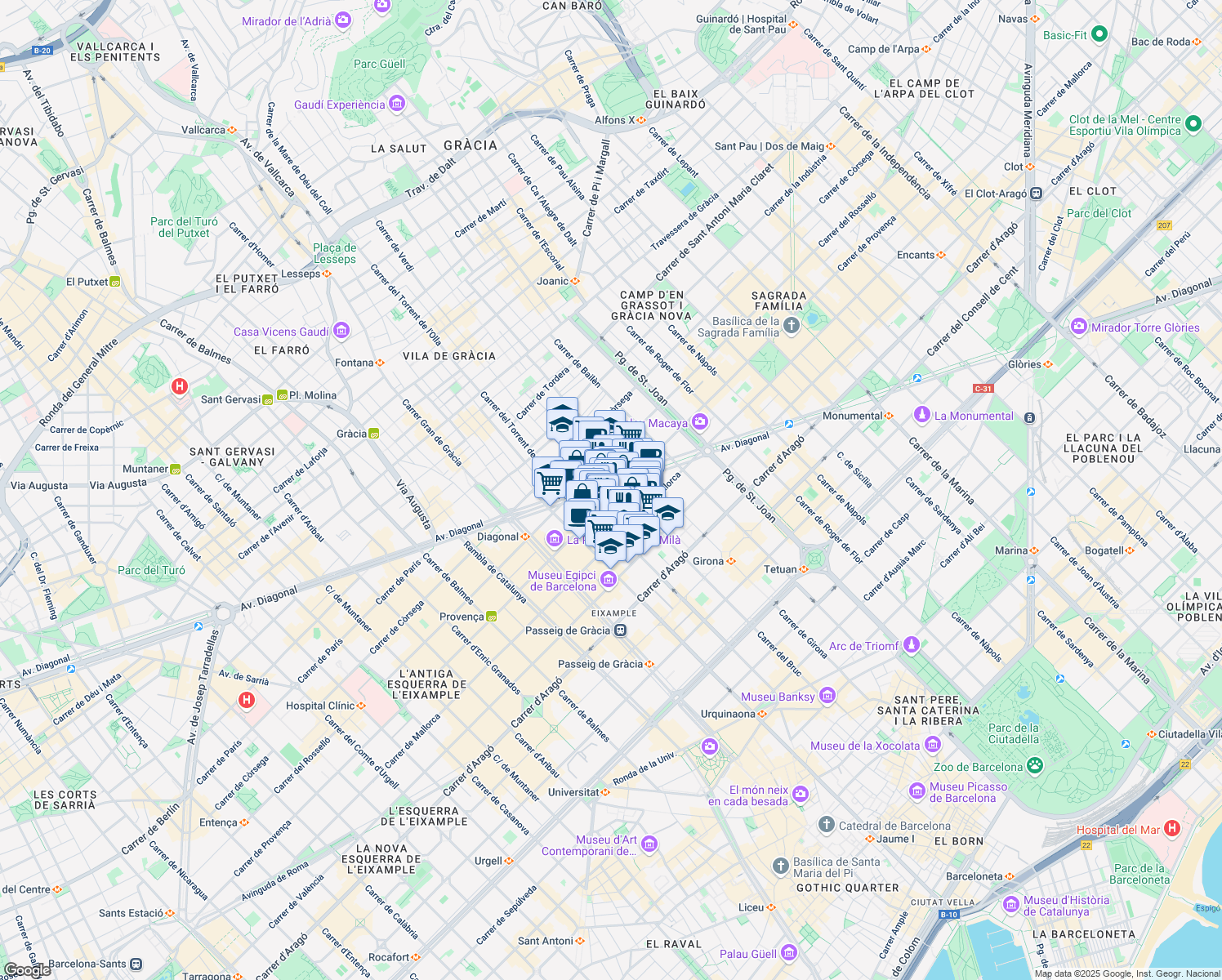 map of restaurants, bars, coffee shops, grocery stores, and more near 7274 Carrer del Bruc in Barcelona