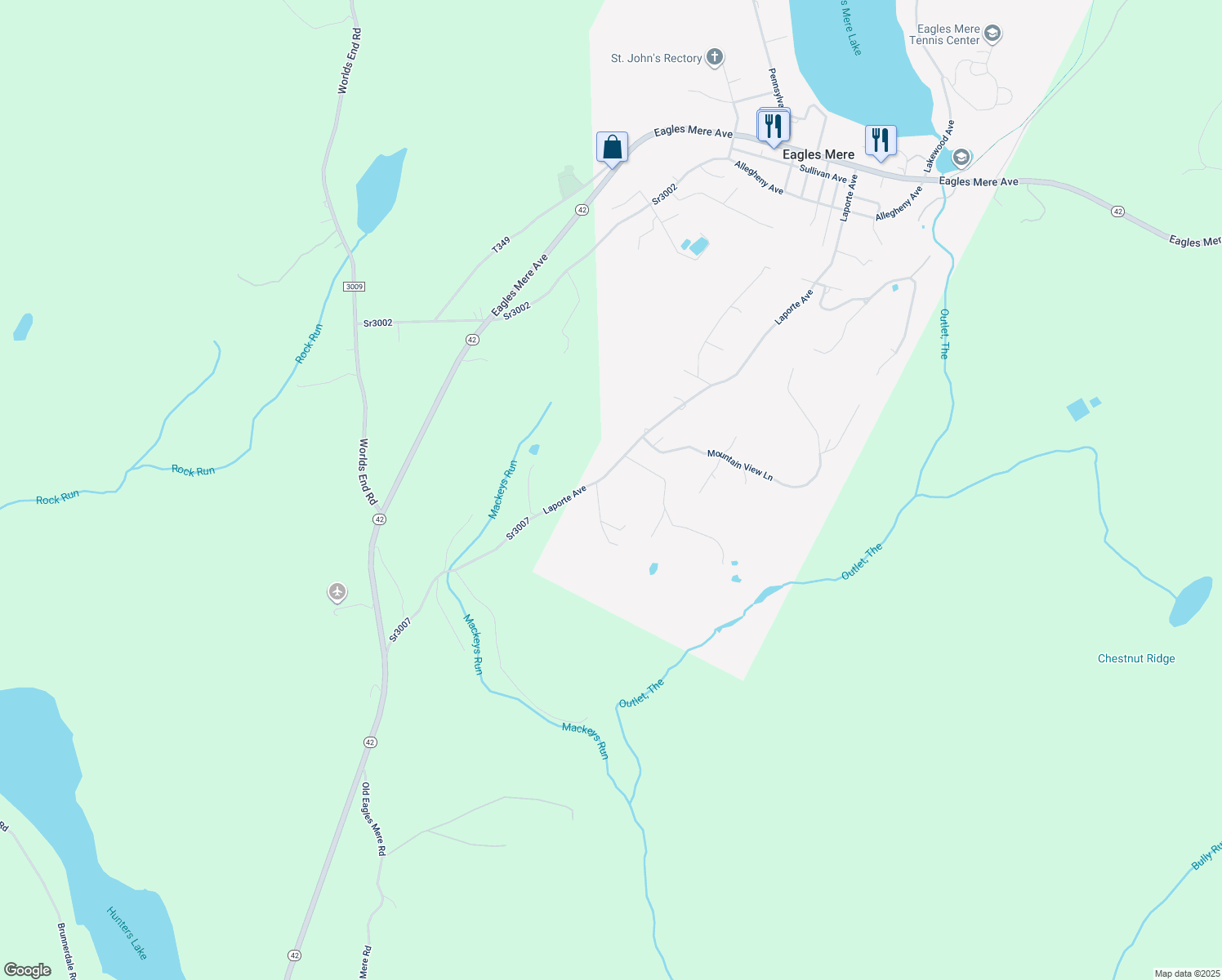 map of restaurants, bars, coffee shops, grocery stores, and more near in Eagles Mere