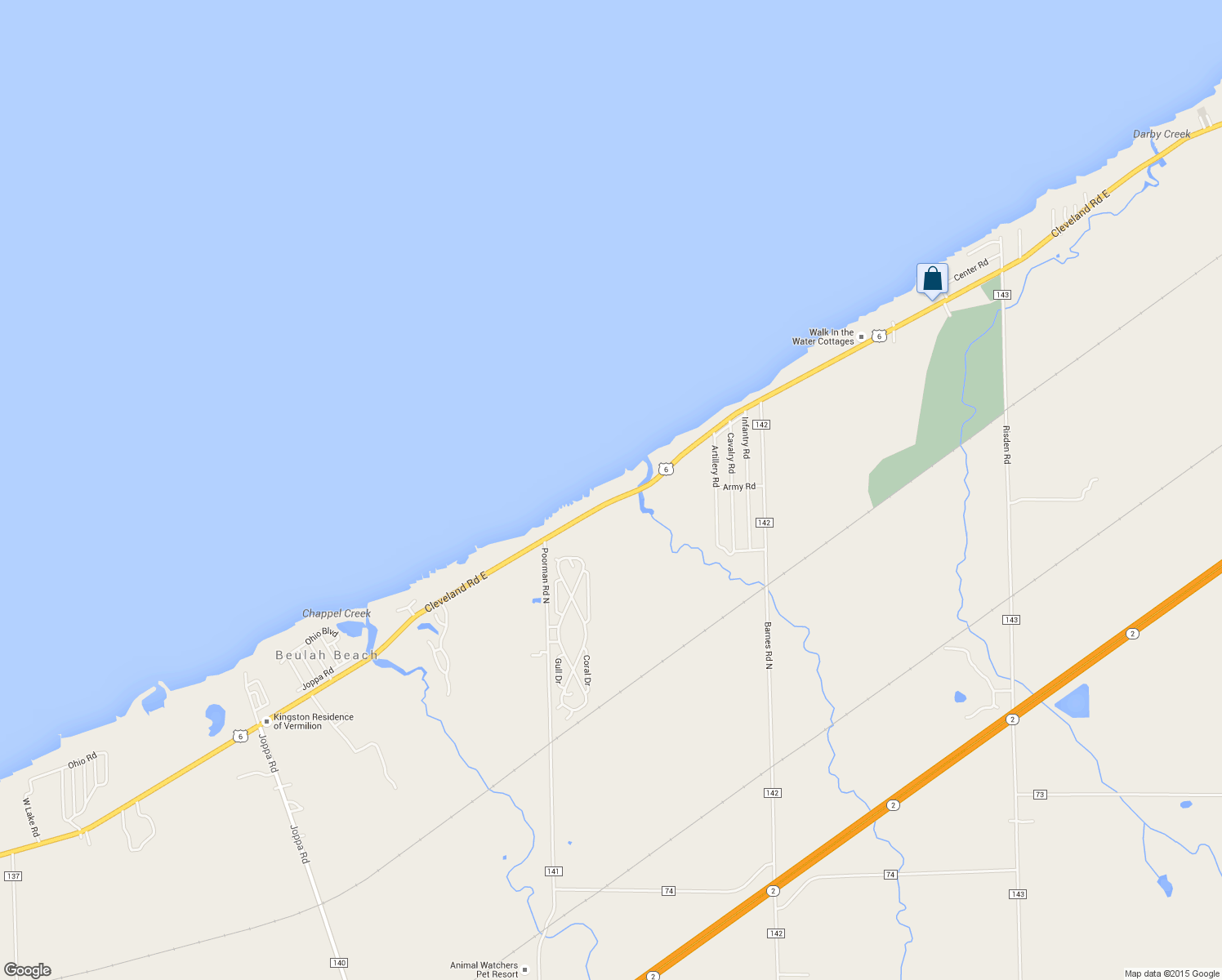 map of restaurants, bars, coffee shops, grocery stores, and more near 11107 West Lake Road in Vermilion