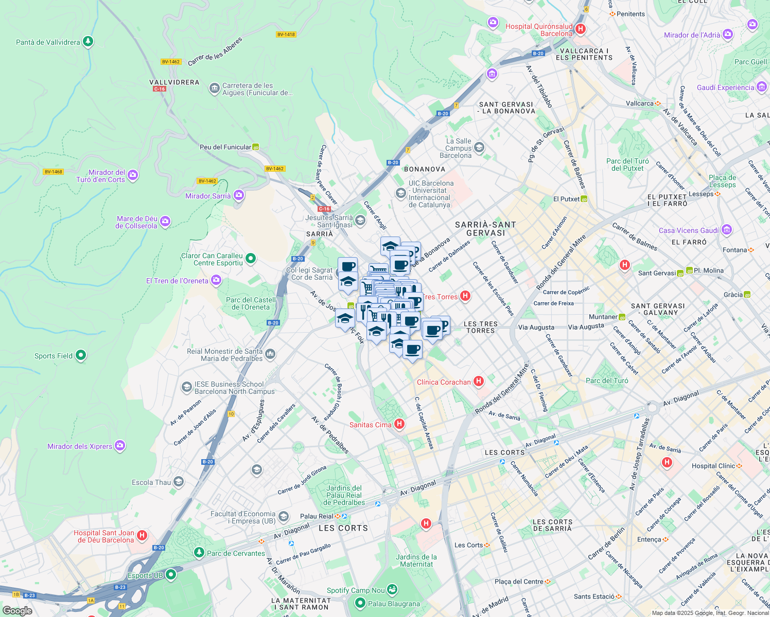 map of restaurants, bars, coffee shops, grocery stores, and more near in Barcelona