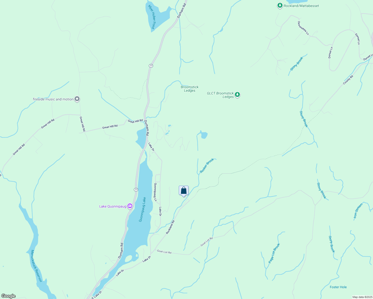 map of restaurants, bars, coffee shops, grocery stores, and more near 105 Wauwinet Trail in Guilford