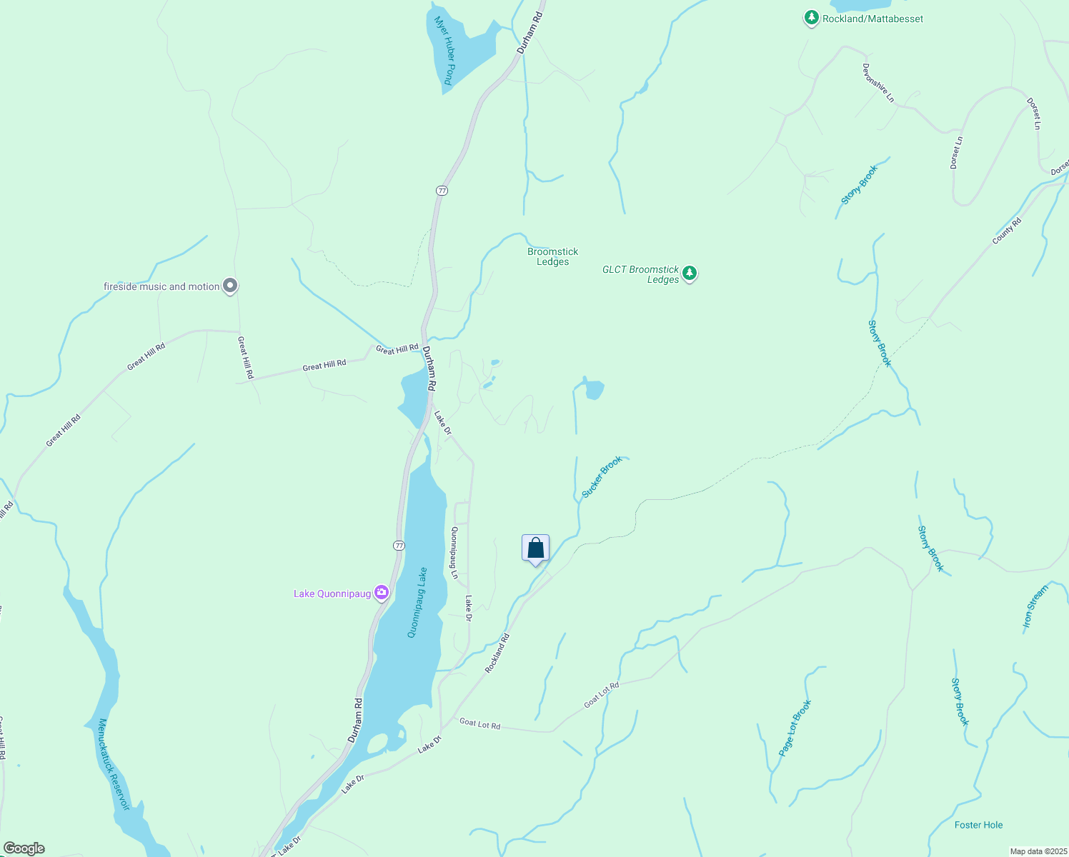 map of restaurants, bars, coffee shops, grocery stores, and more near 105 Wauwinet Trail in Guilford