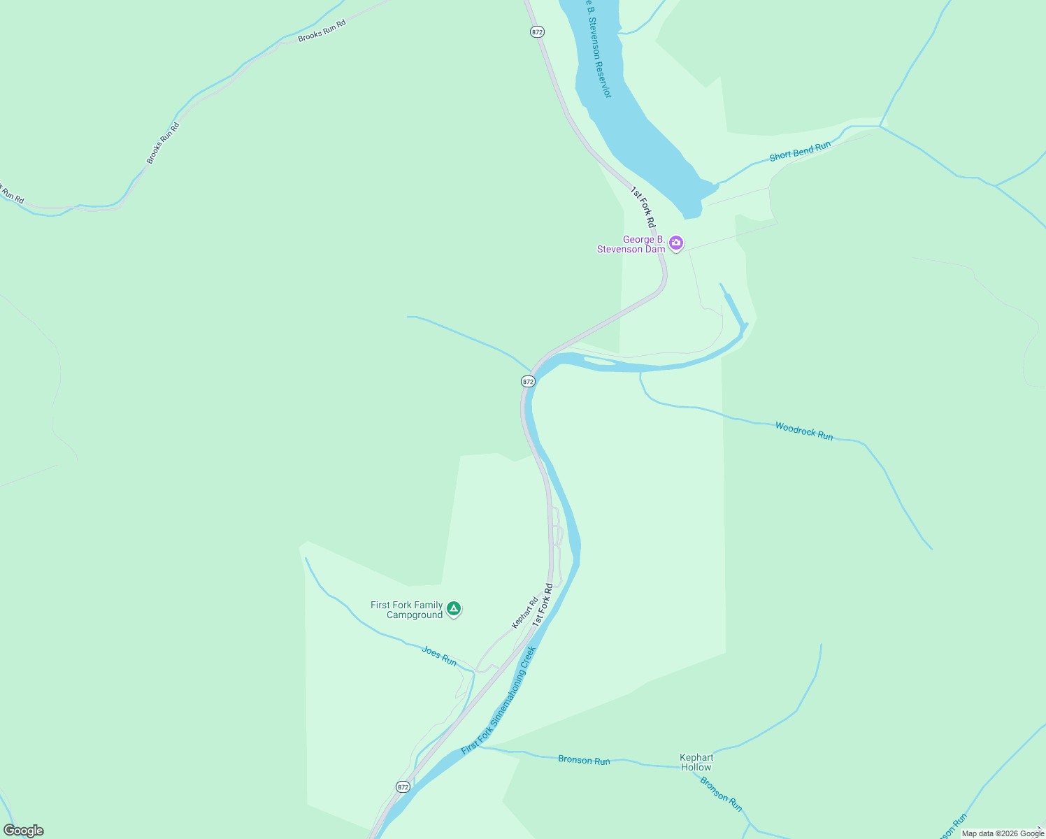 map of restaurants, bars, coffee shops, grocery stores, and more near 1st Fork Road in Sinnamahoning