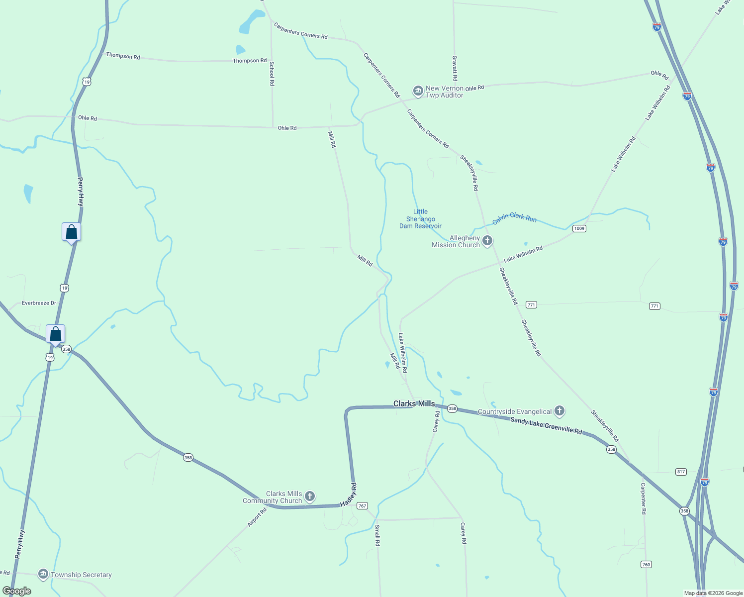 map of restaurants, bars, coffee shops, grocery stores, and more near 95 Mill Road in Clarks Mills