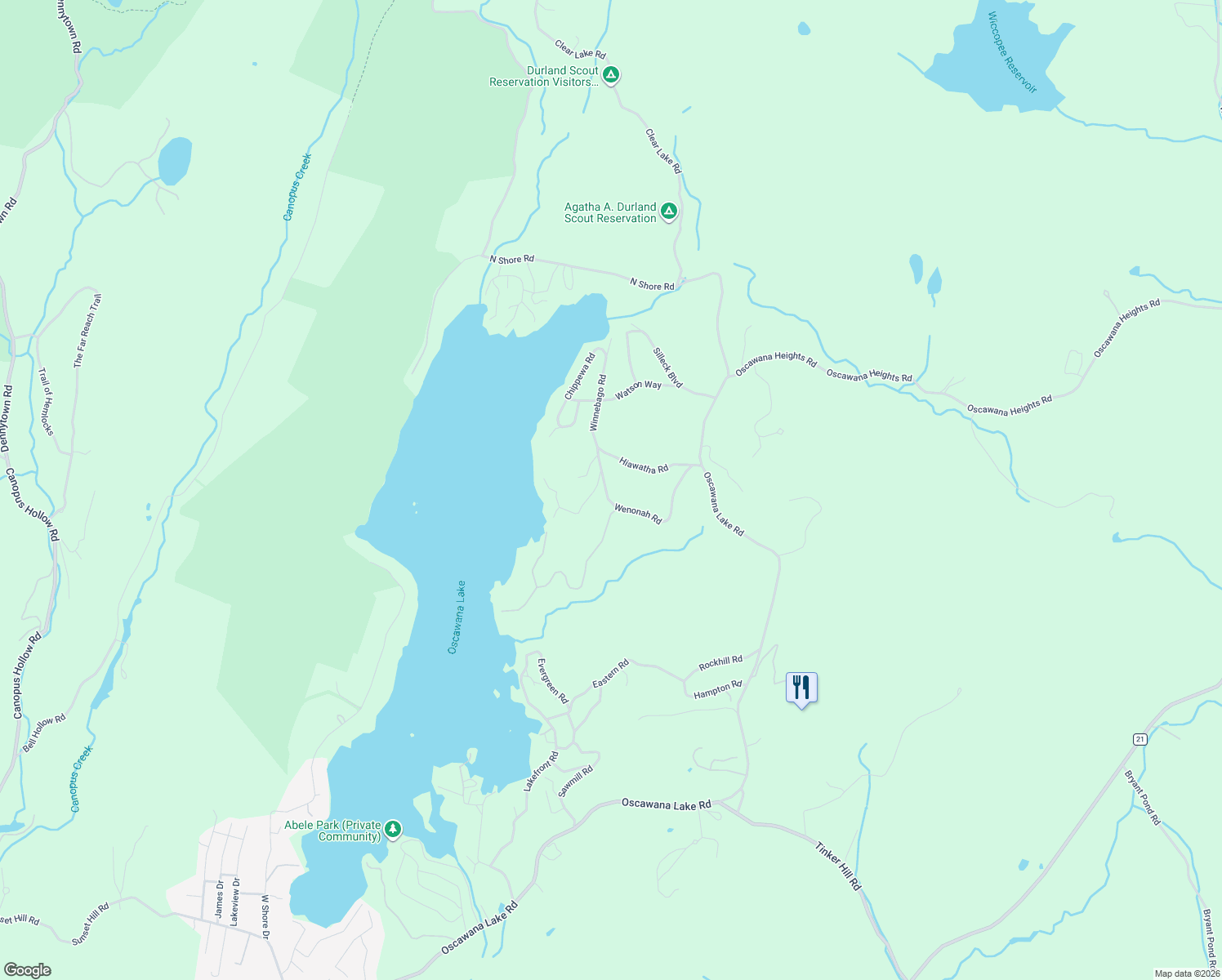 map of restaurants, bars, coffee shops, grocery stores, and more near 82 Wenonah Road in Putnam Valley