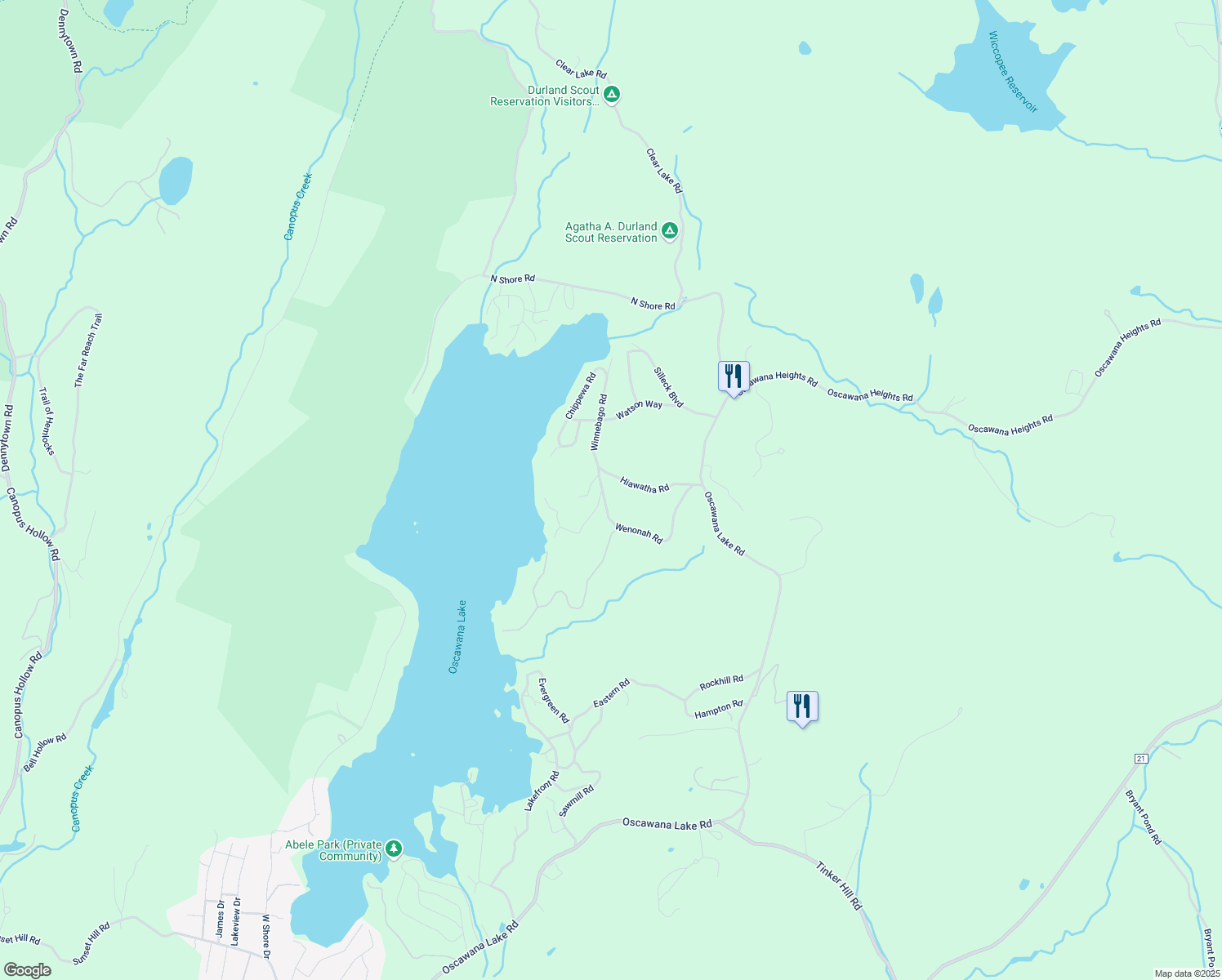 map of restaurants, bars, coffee shops, grocery stores, and more near 57 Hiawatha Road in Putnam Valley