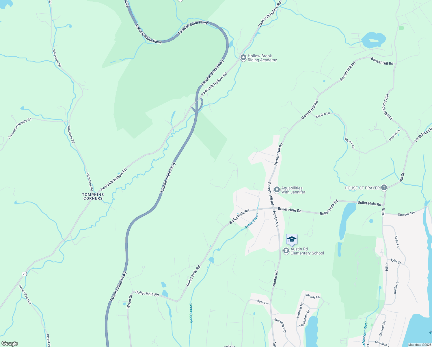 map of restaurants, bars, coffee shops, grocery stores, and more near 64 Hillside View Road in Mahopac