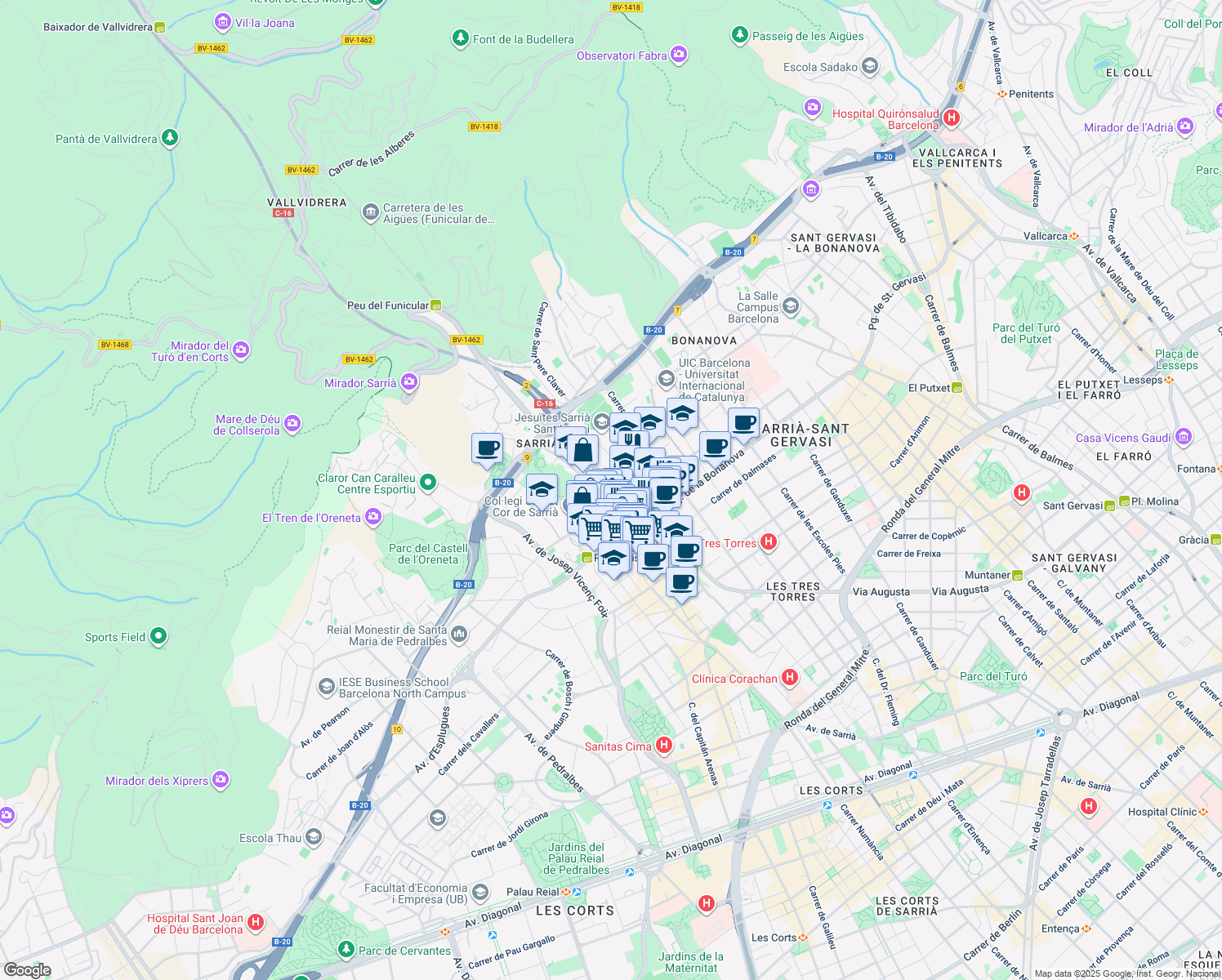 map of restaurants, bars, coffee shops, grocery stores, and more near 8 Carrer de Margenat in Barcelona