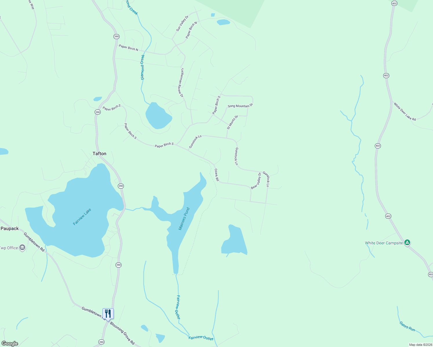 map of restaurants, bars, coffee shops, grocery stores, and more near Ozark Road in Tafton