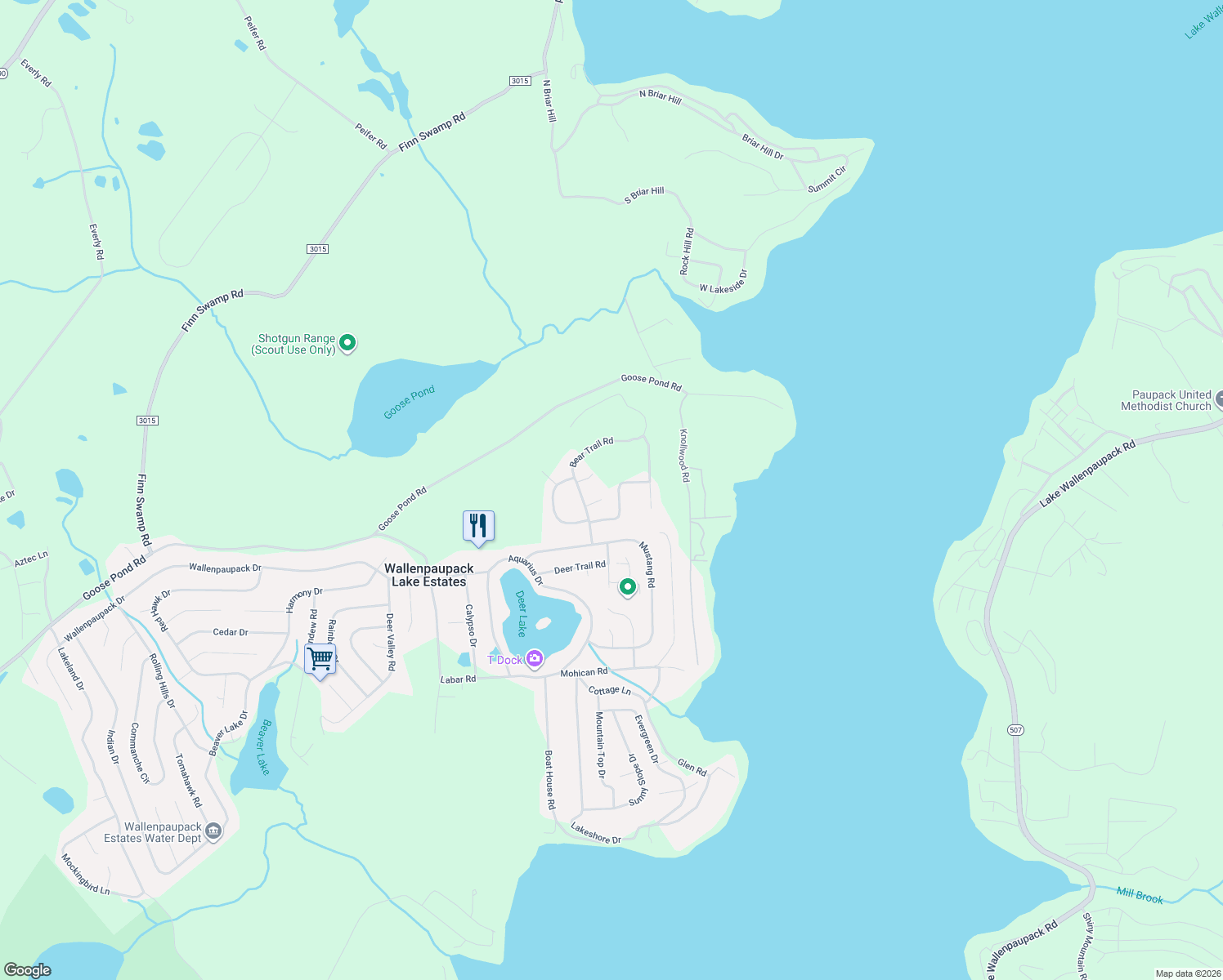 map of restaurants, bars, coffee shops, grocery stores, and more near 17 Blue Bird Court in Hawley