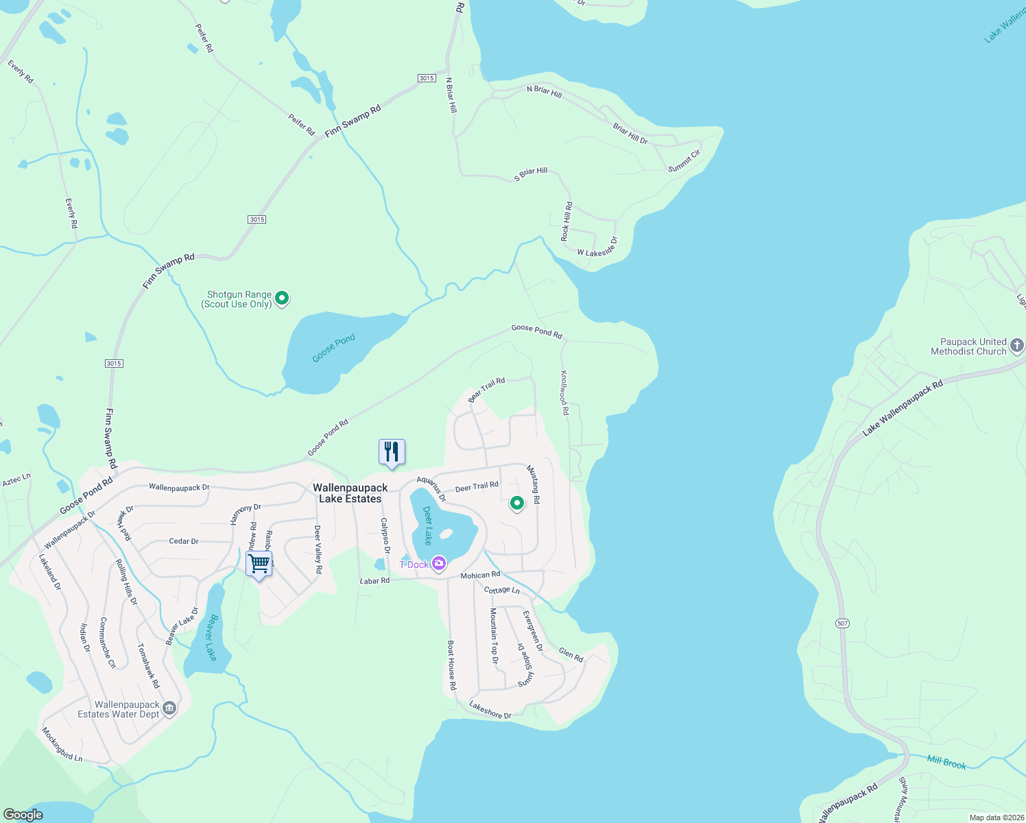 map of restaurants, bars, coffee shops, grocery stores, and more near 17 Blue Bird Court in Hawley