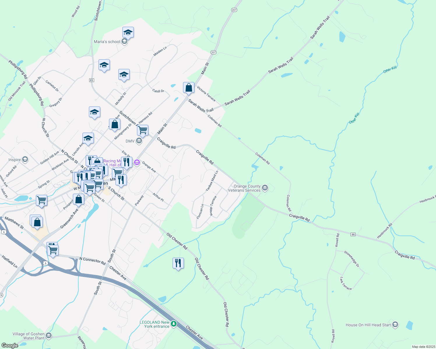 map of restaurants, bars, coffee shops, grocery stores, and more near 4 Yankee Maid Ln in Goshen