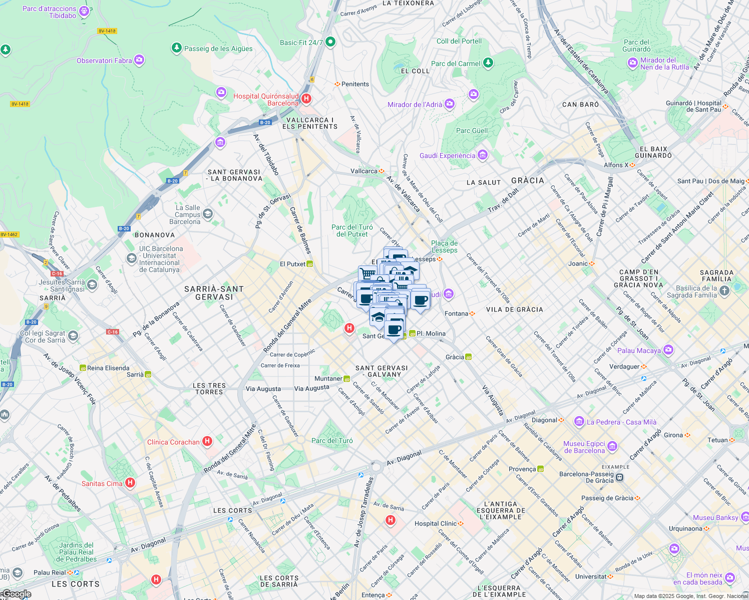 map of restaurants, bars, coffee shops, grocery stores, and more near 11 Carrer de Ríos Rosas in Barcelona