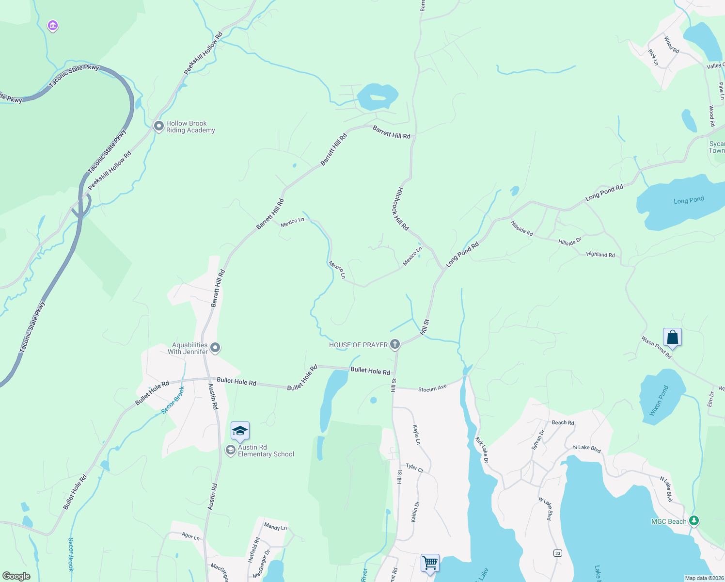 map of restaurants, bars, coffee shops, grocery stores, and more near 14 Stonewall Farm Road in Mahopac