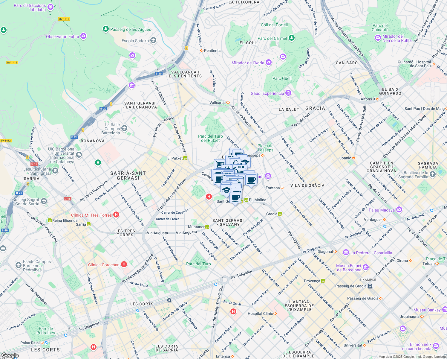 map of restaurants, bars, coffee shops, grocery stores, and more near 11 Carrer de Ríos Rosas in Barcelona