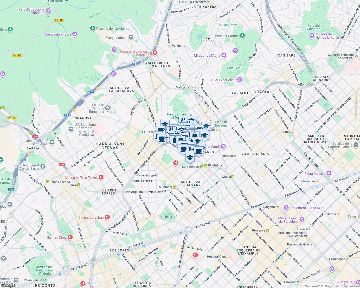 map of restaurants, bars, coffee shops, grocery stores, and more near 39 Carrer de Ríos Rosas in Barcelona