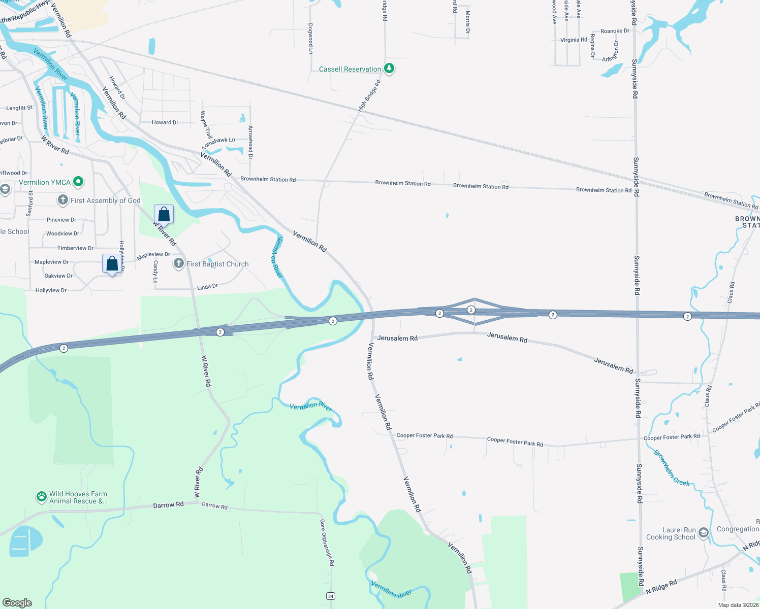 map of restaurants, bars, coffee shops, grocery stores, and more near 1603 Vermilion Road in Vermilion