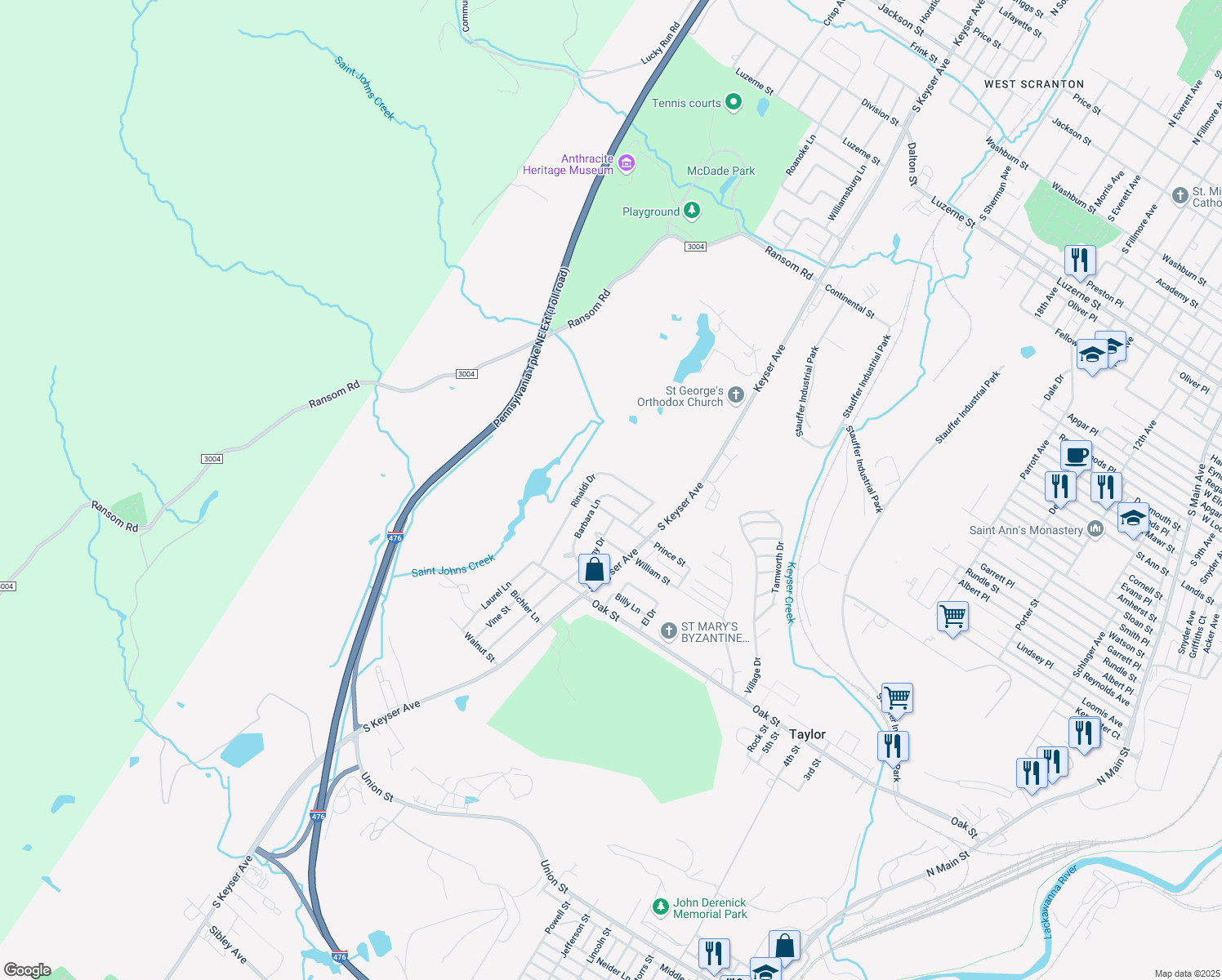 map of restaurants, bars, coffee shops, grocery stores, and more near 11 Barbara Ln in Taylor