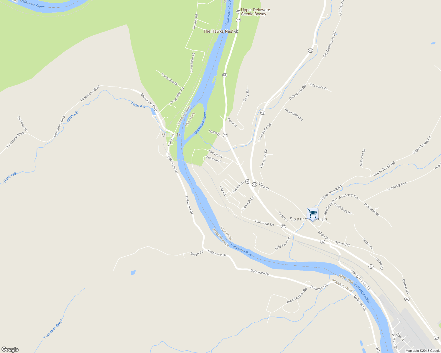 map of restaurants, bars, coffee shops, grocery stores, and more near 17 Highland Avenue in Sparrow Bush