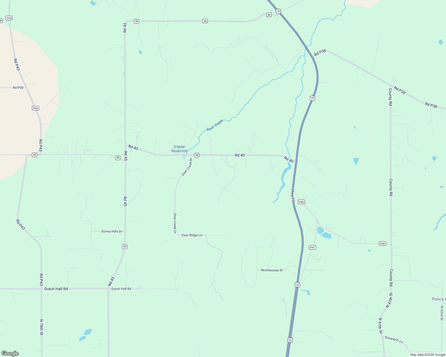 map of restaurants, bars, coffee shops, grocery stores, and more near 1761 Woodridge Lane in Fort Calhoun