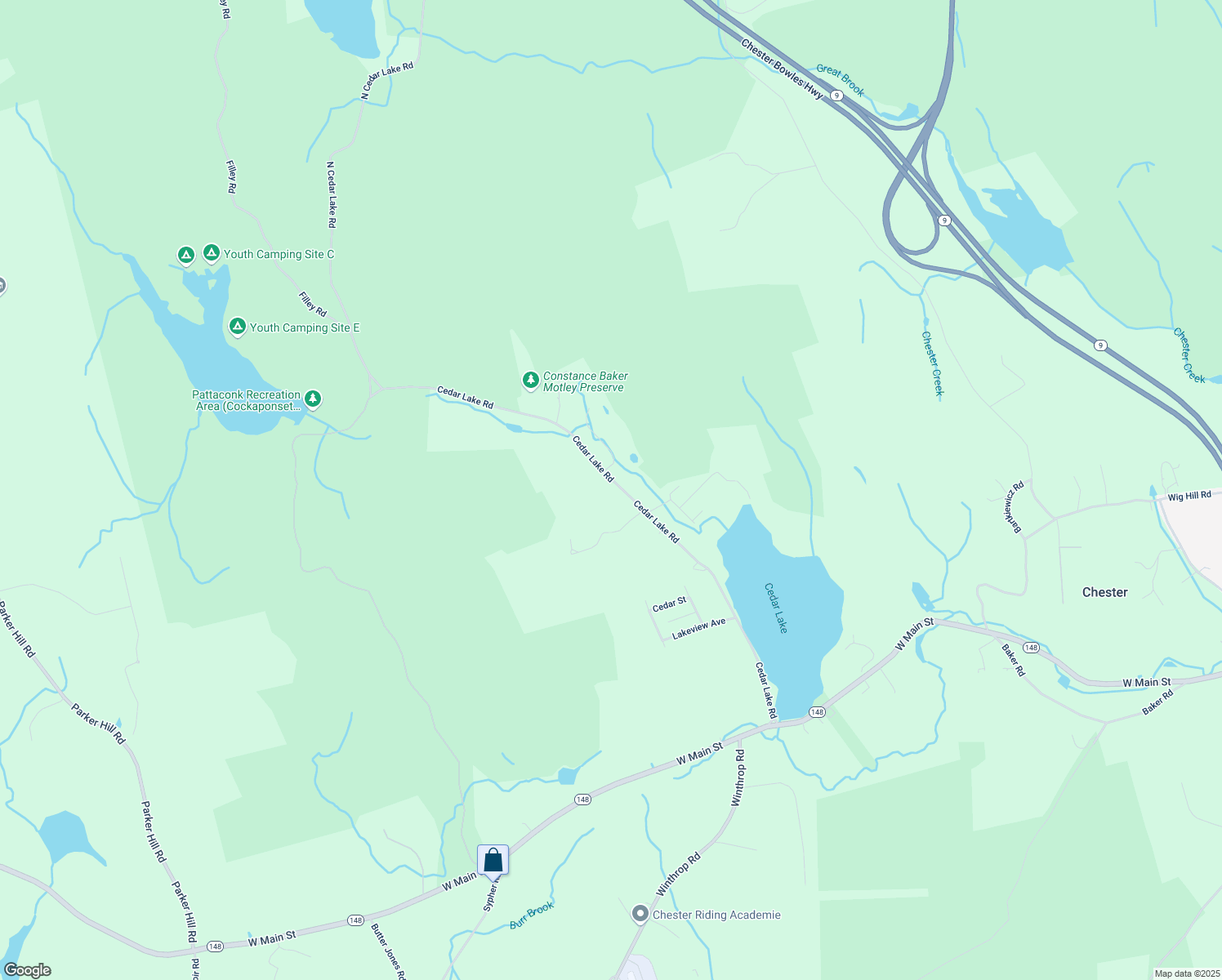 map of restaurants, bars, coffee shops, grocery stores, and more near 75 Cedar Lake Road in Chester