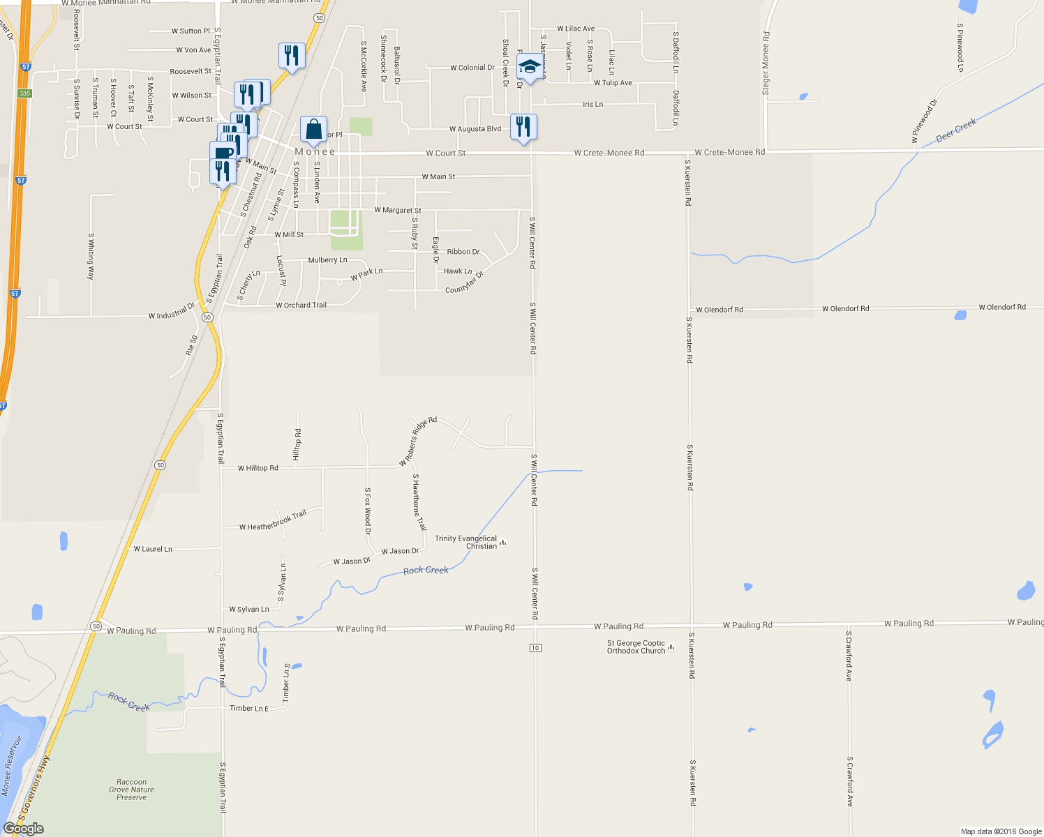 map of restaurants, bars, coffee shops, grocery stores, and more near 26549 South Olivia Court in Monee