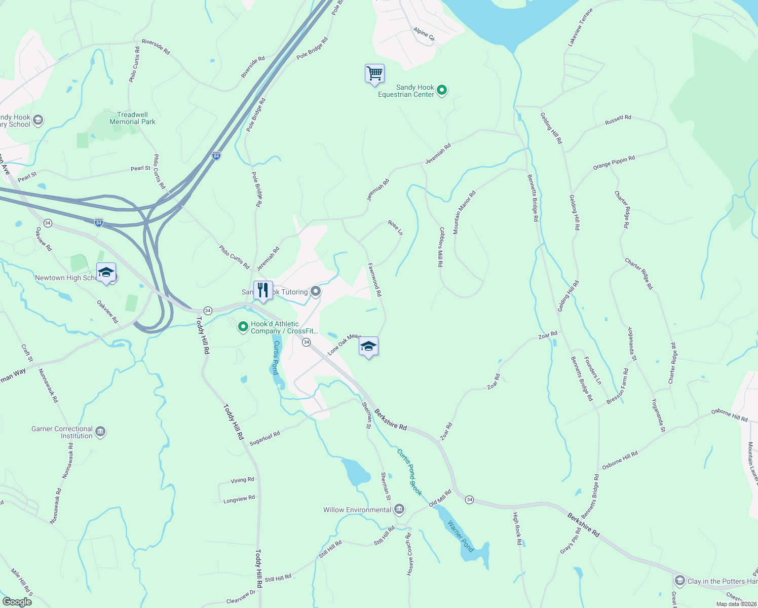 map of restaurants, bars, coffee shops, grocery stores, and more near in Newtown