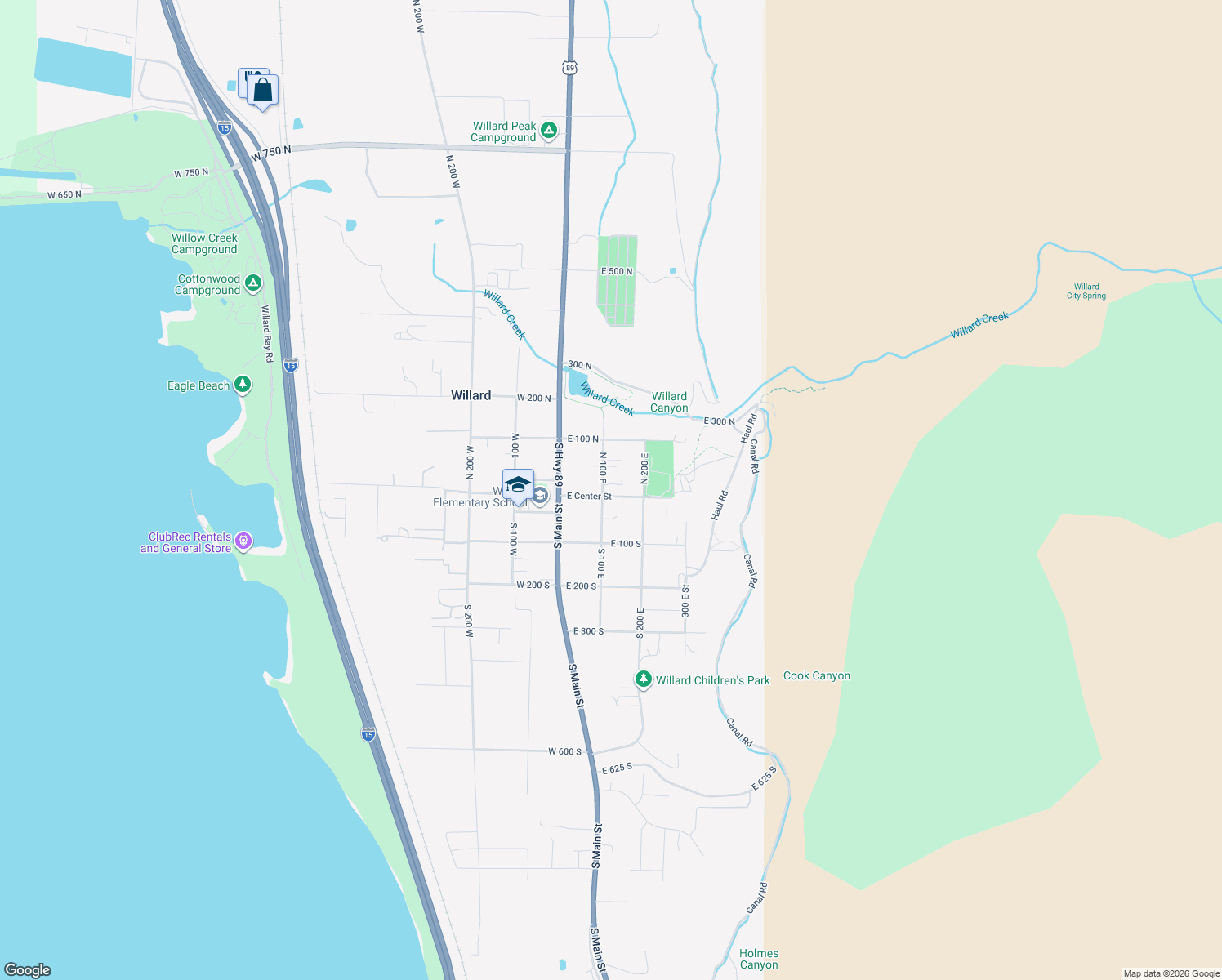map of restaurants, bars, coffee shops, grocery stores, and more near 4 North 100 East in Willard