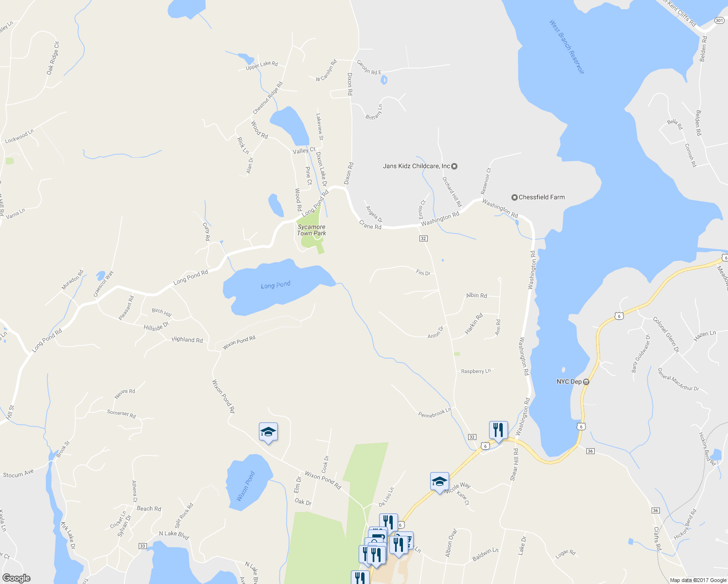 map of restaurants, bars, coffee shops, grocery stores, and more near 71 Fini Drive in Carmel Hamlet