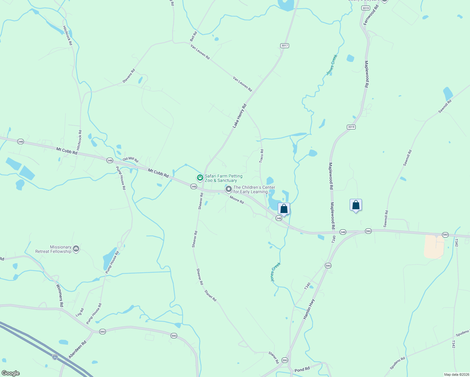 map of restaurants, bars, coffee shops, grocery stores, and more near 45 Mount Cobb Highway in Wayne County