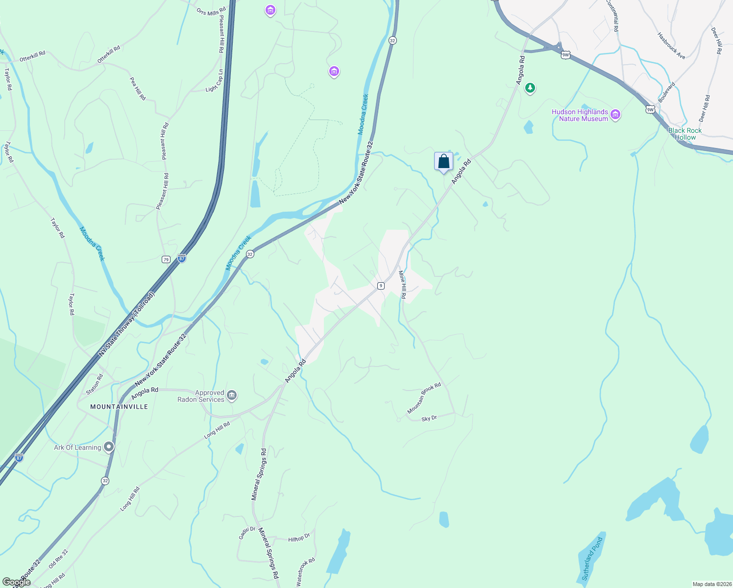 map of restaurants, bars, coffee shops, grocery stores, and more near 409 Angola Road in Cornwall
