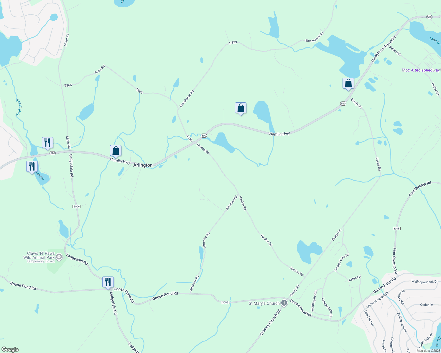 map of restaurants, bars, coffee shops, grocery stores, and more near 199 Hanlon Road in Wayne
