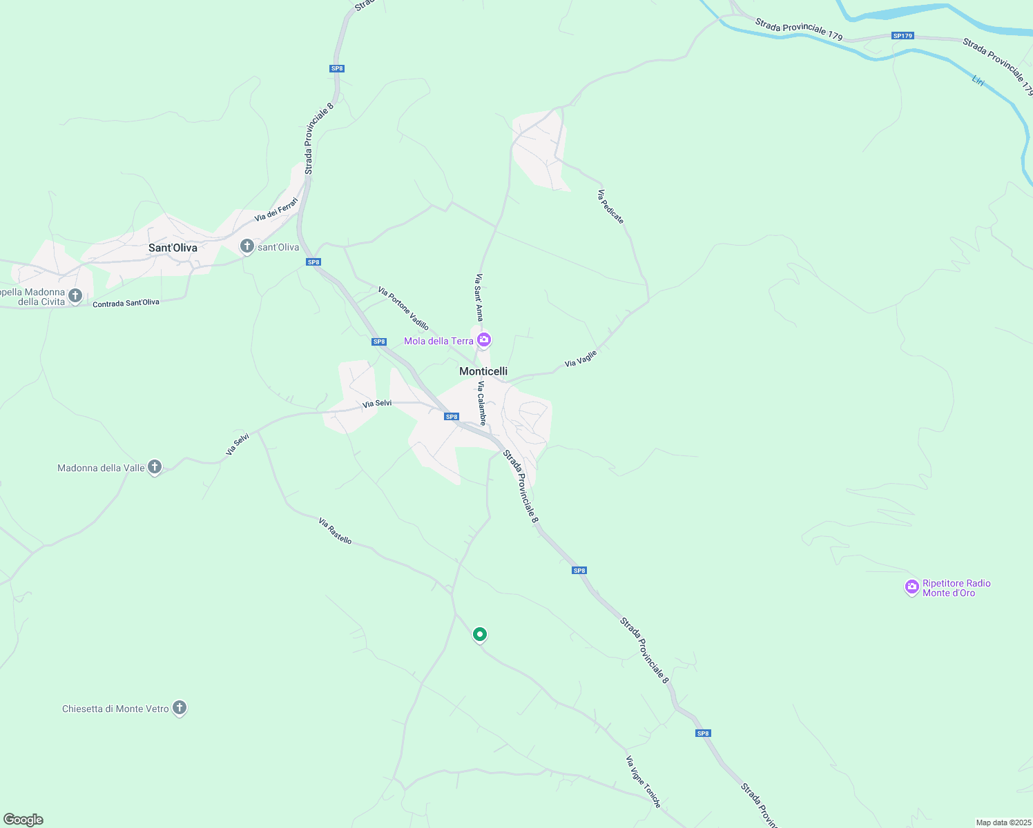 map of restaurants, bars, coffee shops, grocery stores, and more near 12 Via del Lavoro in Monticelli