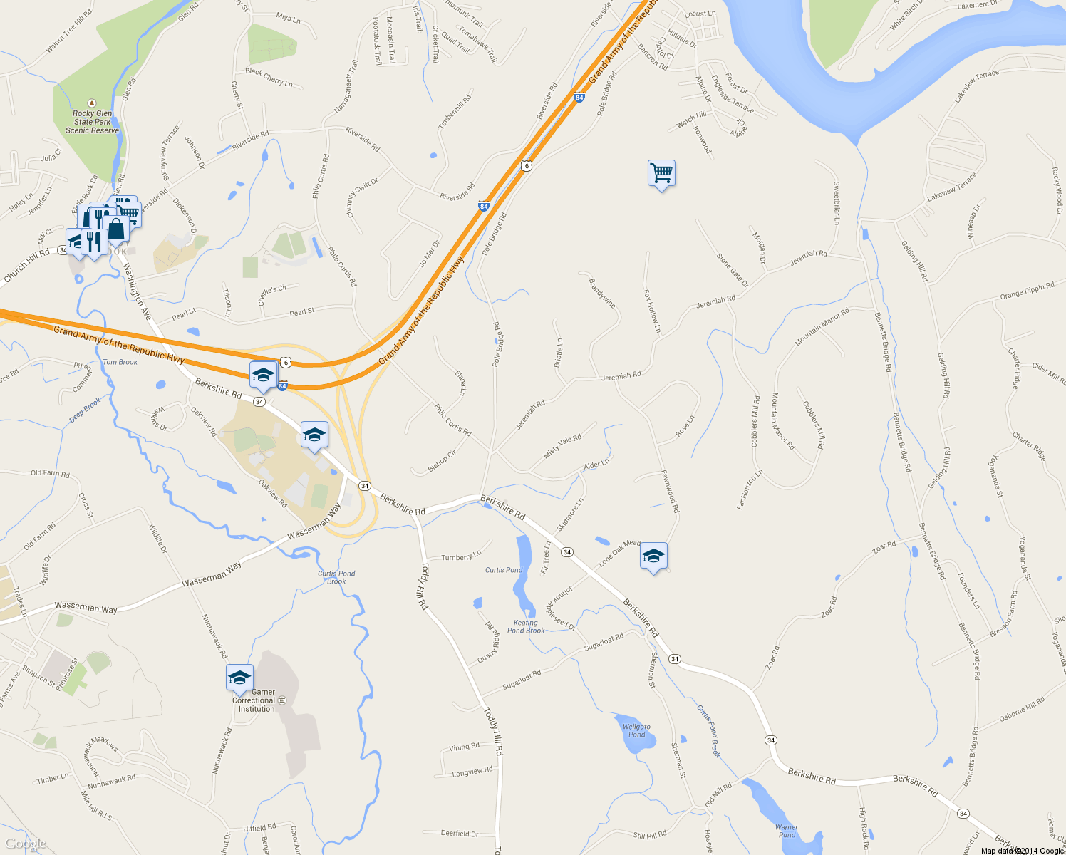 map of restaurants, bars, coffee shops, grocery stores, and more near 10 Jeremiah Road in Newtown