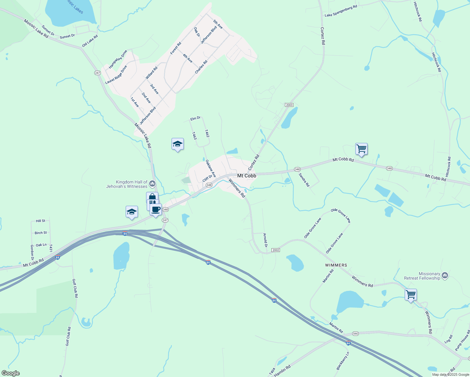 map of restaurants, bars, coffee shops, grocery stores, and more near 369 Wimmers Rd in Mount Cobb