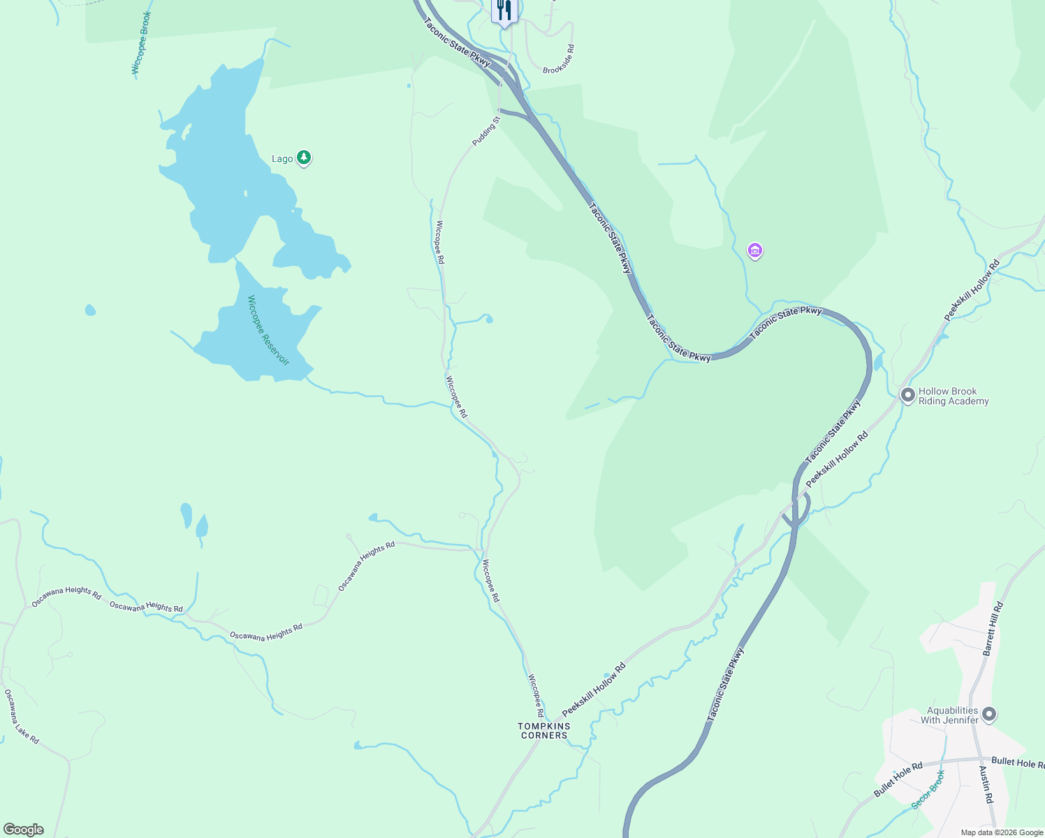 map of restaurants, bars, coffee shops, grocery stores, and more near 110 Wiccopee Road in Putnam Valley