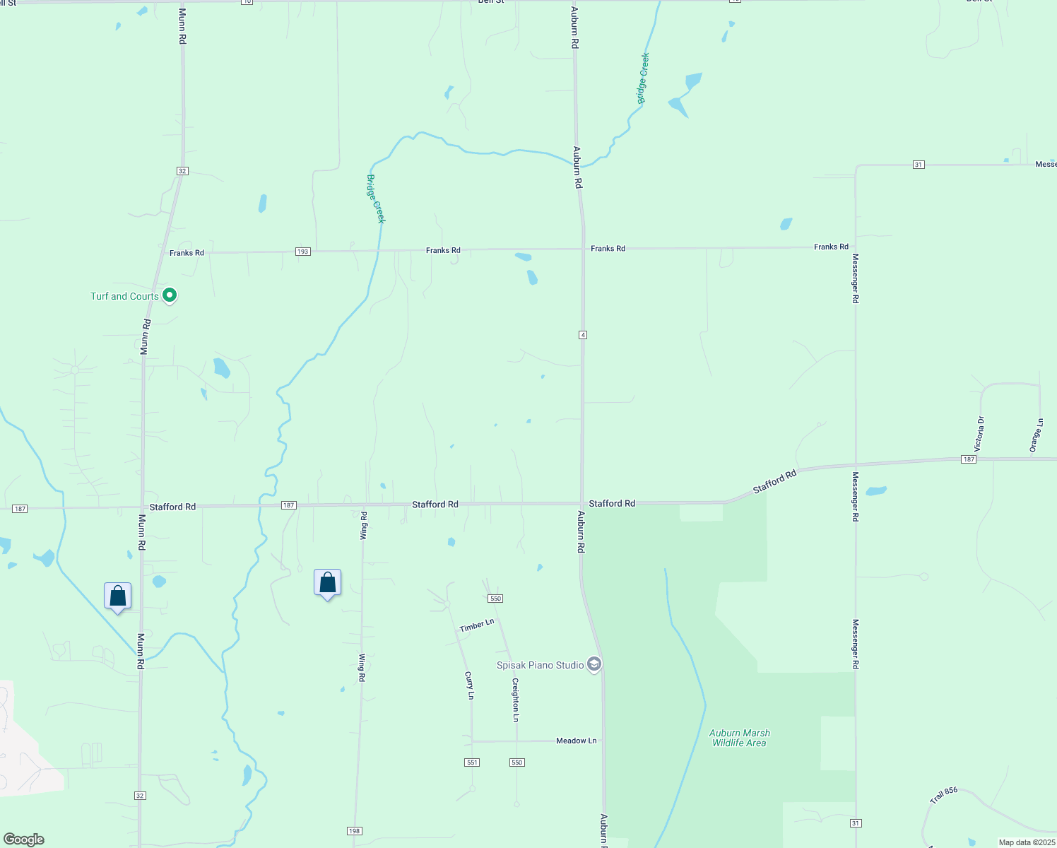 map of restaurants, bars, coffee shops, grocery stores, and more near 16750 Auburn Rd in Chagrin Falls