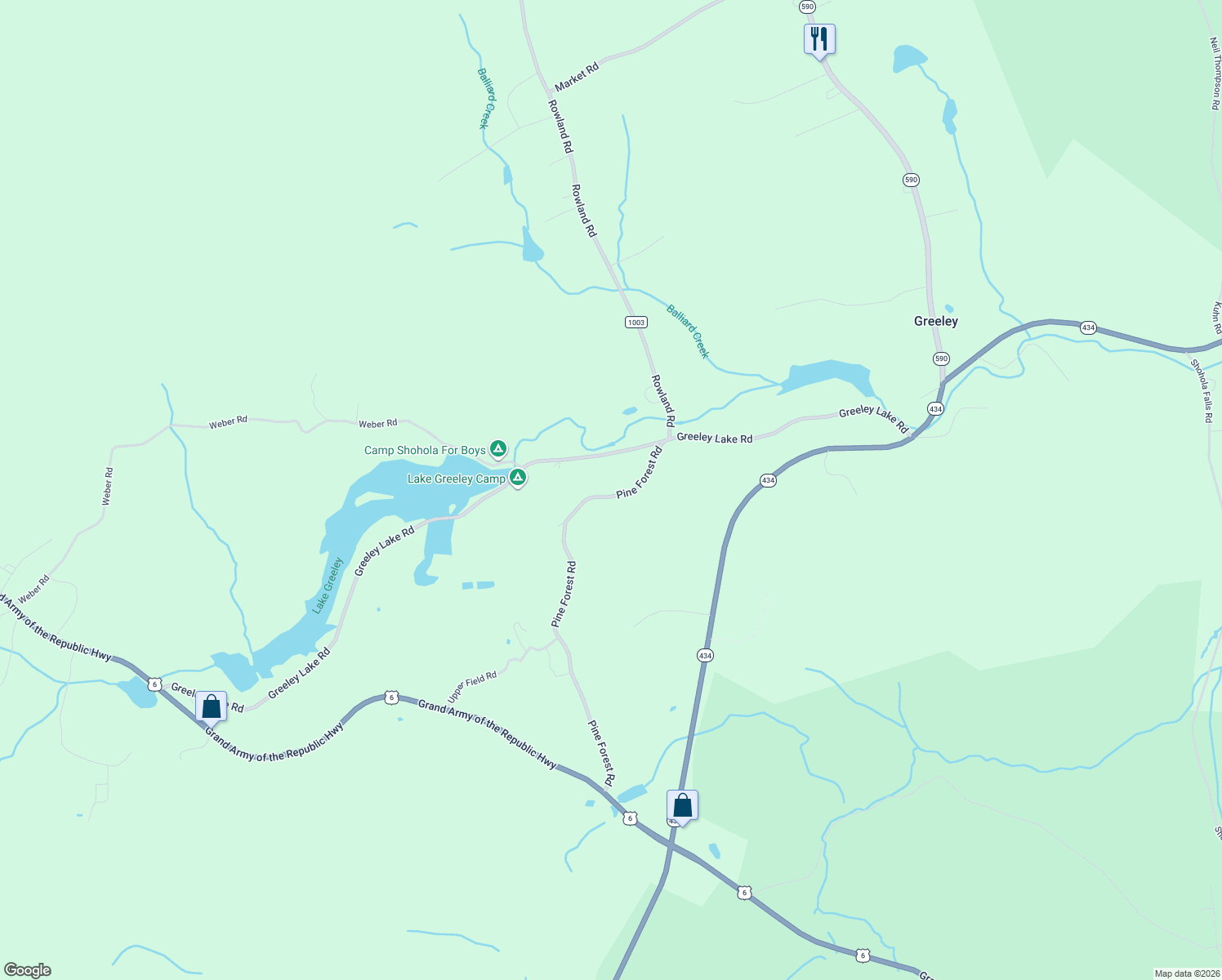 map of restaurants, bars, coffee shops, grocery stores, and more near 121 Pine Forest Road in Greeley