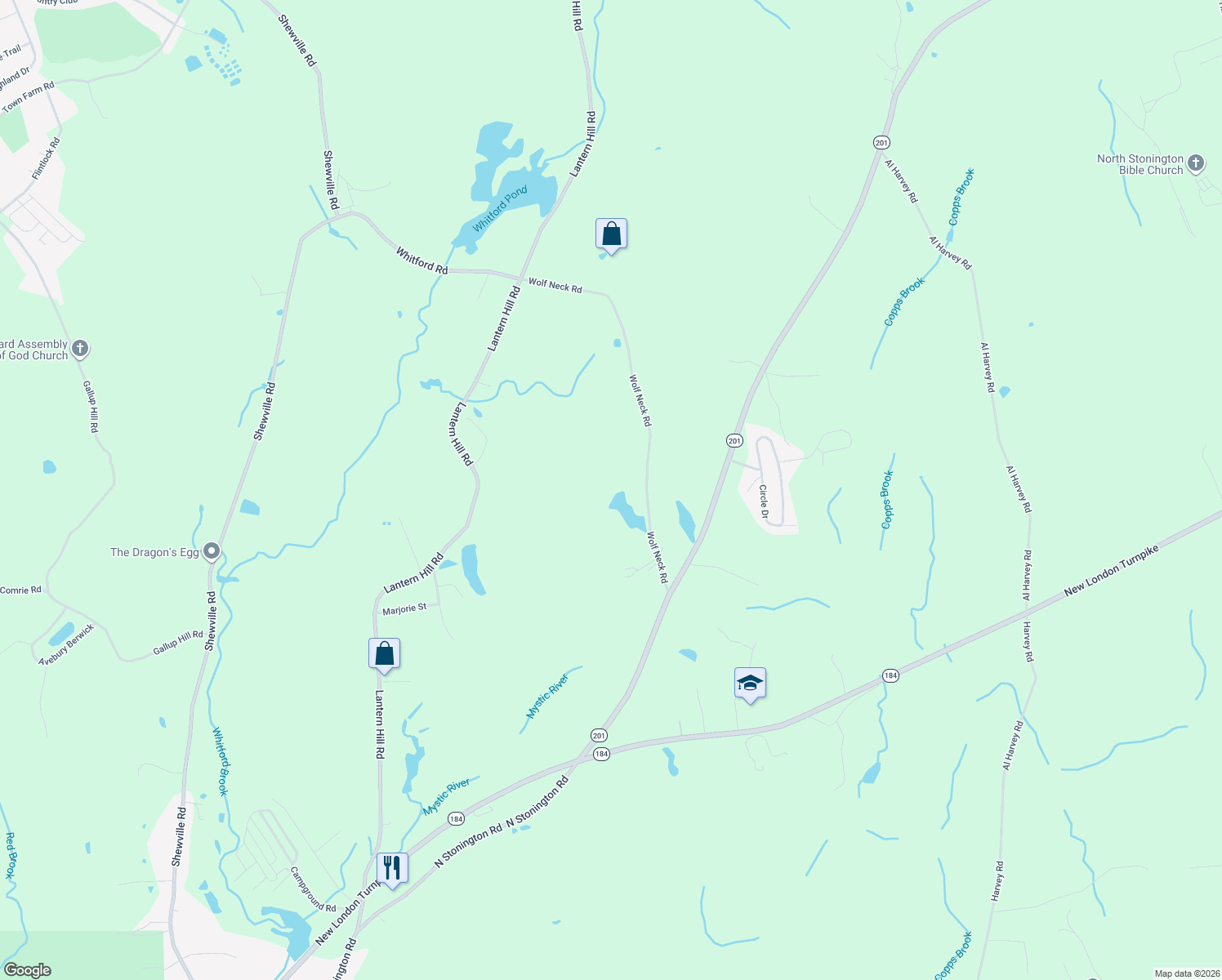 map of restaurants, bars, coffee shops, grocery stores, and more near 69 Wolf Neck Road in Stonington