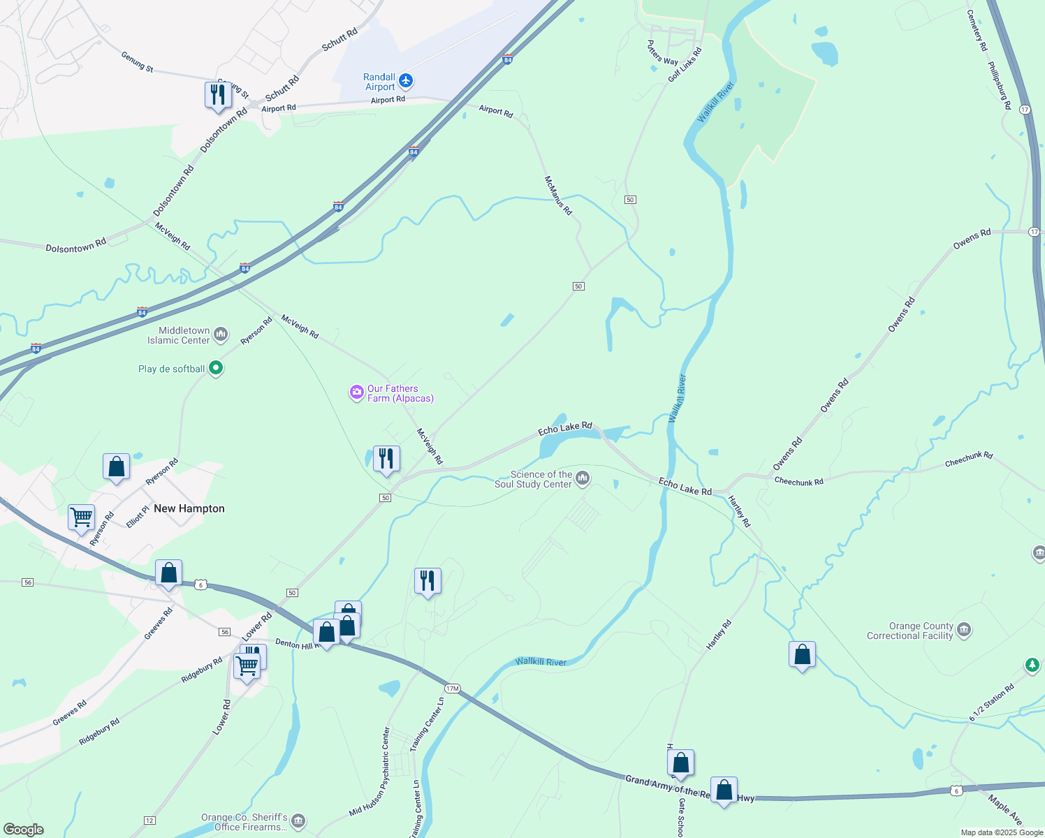 map of restaurants, bars, coffee shops, grocery stores, and more near 254 Echo Lake Road in New Hampton