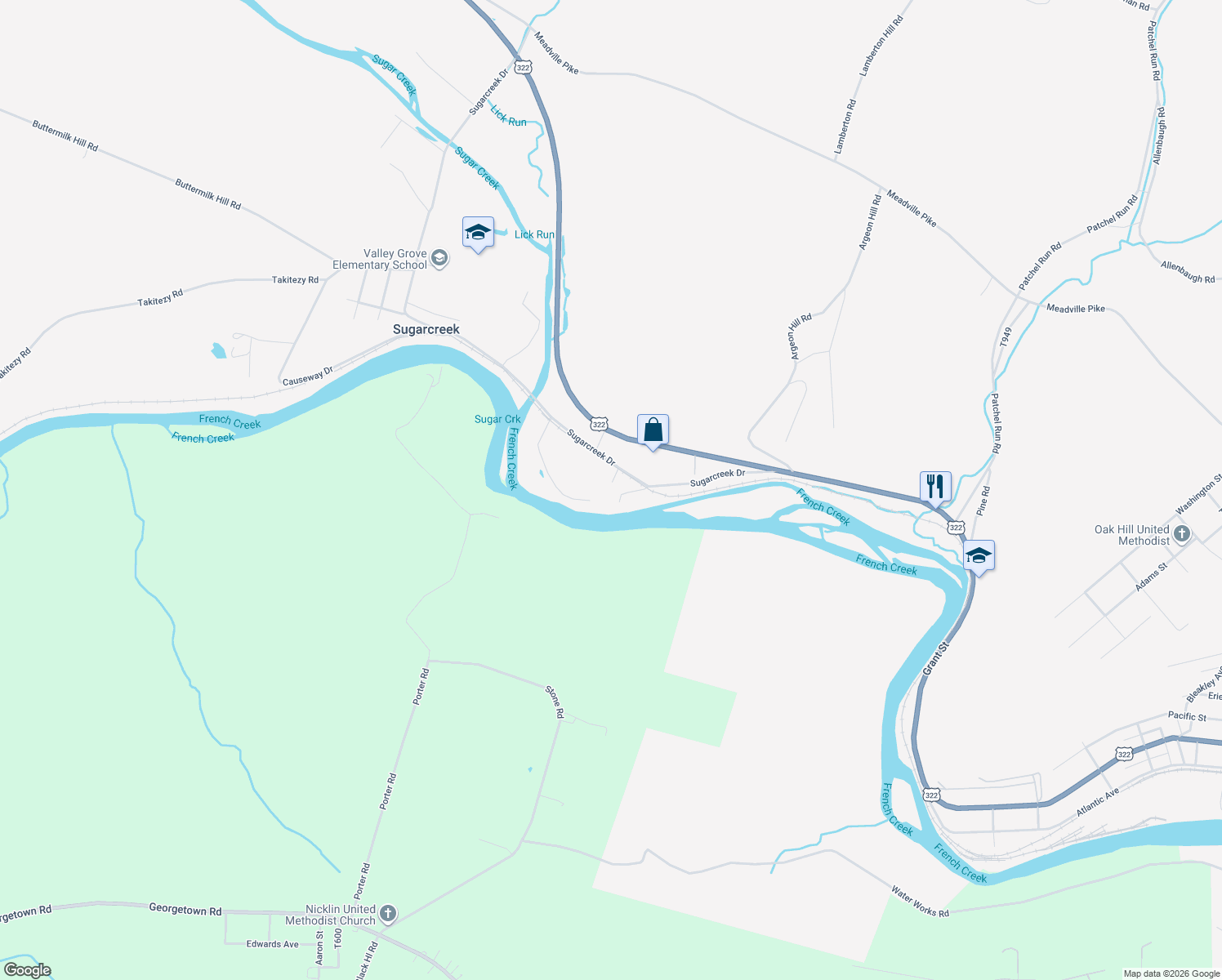 map of restaurants, bars, coffee shops, grocery stores, and more near 736 Sugarcreek Drive in Franklin