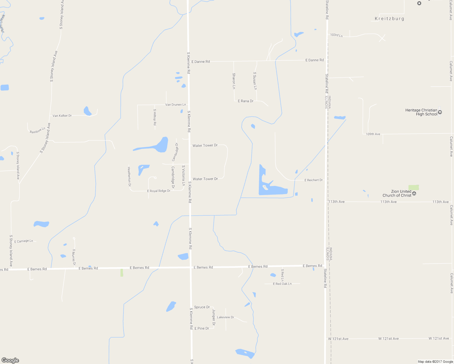 map of restaurants, bars, coffee shops, grocery stores, and more near 2945 Water Tower Drive in Crete