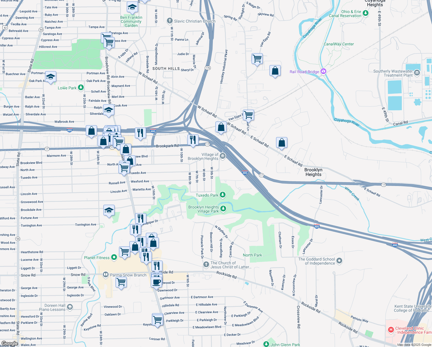 map of restaurants, bars, coffee shops, grocery stores, and more near 411 Tuxedo Avenue in Brooklyn Heights